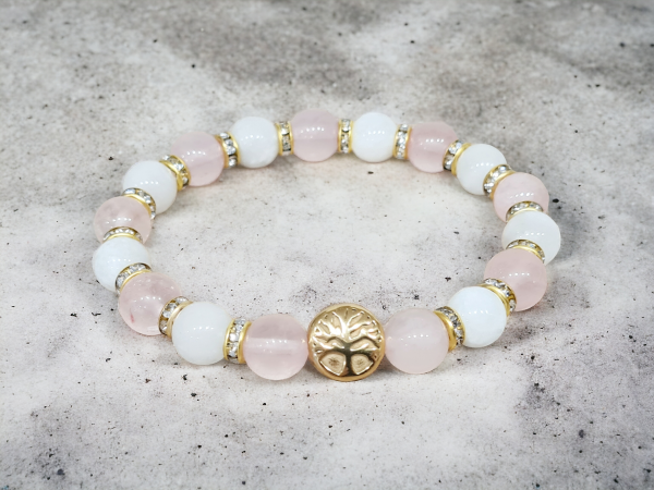 Bracelet pierre de lune et quartz rose